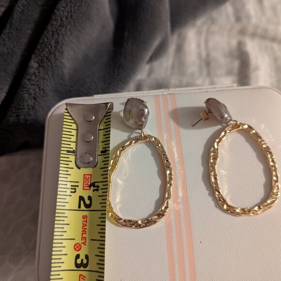 A New Day Textured Post with Organic Simulated Pearl Drop Earrings - Picture 2 of 4